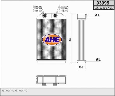 AHE 93995 - Scambiatore calore, Riscaldamento abitacolo www.autoricambi360.it