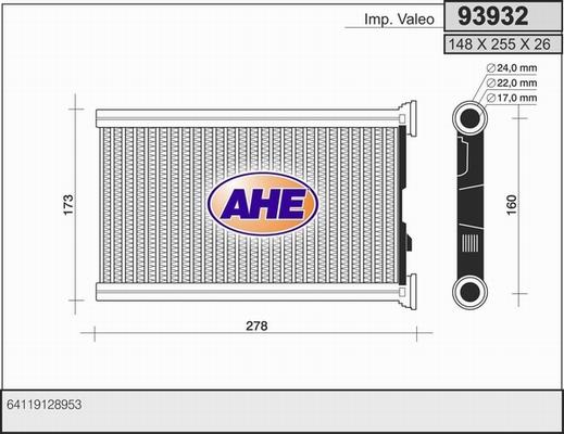 AHE 93932 - Scambiatore calore, Riscaldamento abitacolo www.autoricambi360.it