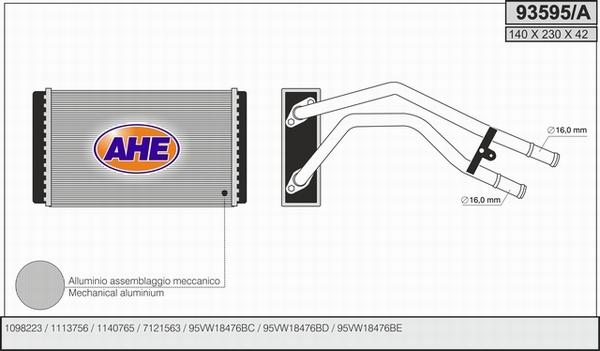 AHE 93595/A - Scambiatore calore, Riscaldamento abitacolo www.autoricambi360.it