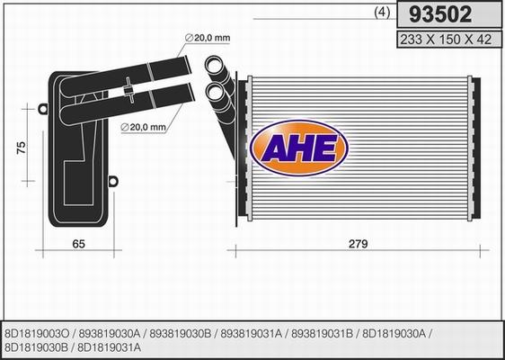 AHE 93502 - Scambiatore calore, Riscaldamento abitacolo www.autoricambi360.it
