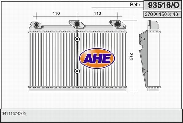 AHE 93516/O - Scambiatore calore, Riscaldamento abitacolo www.autoricambi360.it