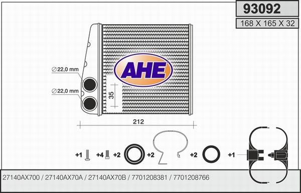 AHE 93092 - Scambiatore calore, Riscaldamento abitacolo www.autoricambi360.it