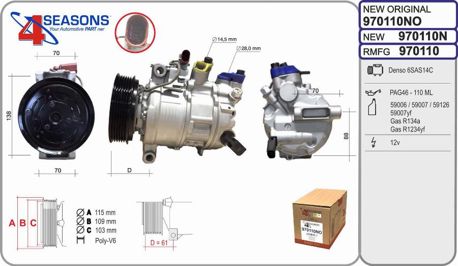 AHE 970110NO - Compressore, Climatizzatore www.autoricambi360.it