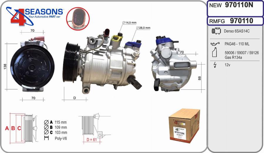 AHE 970110N - Compressore, Climatizzatore www.autoricambi360.it