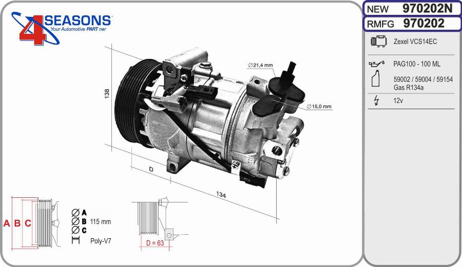 AHE 970202N - Compressore, Climatizzatore www.autoricambi360.it