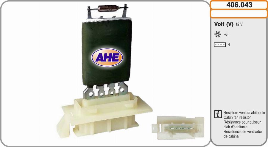 AHE 406.043 - Resistore addizionale, Elettromotore-Ventola radiatore www.autoricambi360.it
