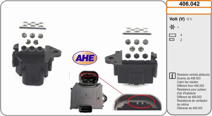 AHE 406.042 - Resistore addizionale, Elettromotore-Ventola radiatore www.autoricambi360.it