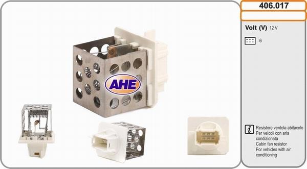 AHE 406.017 - Resistore addizionale, Elettromotore-Ventola radiatore www.autoricambi360.it