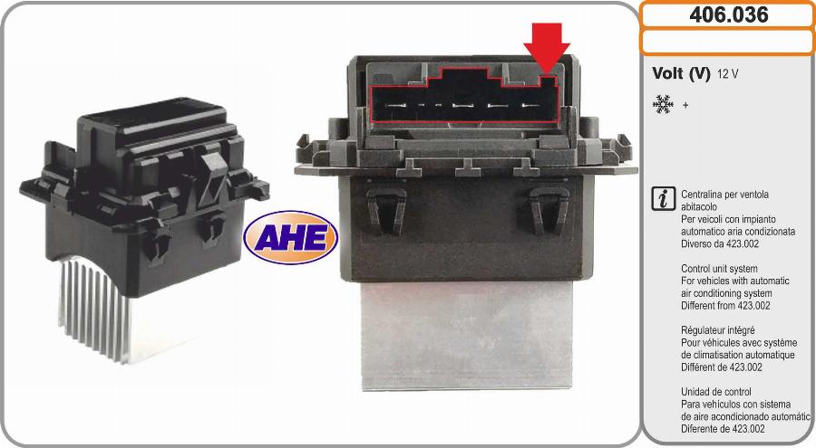 AHE 406.036 - Centralina, Ventola elettr. (Raffreddamento motore) www.autoricambi360.it