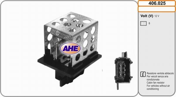 AHE 406.025 - Resistore addizionale, Elettromotore-Ventola radiatore www.autoricambi360.it