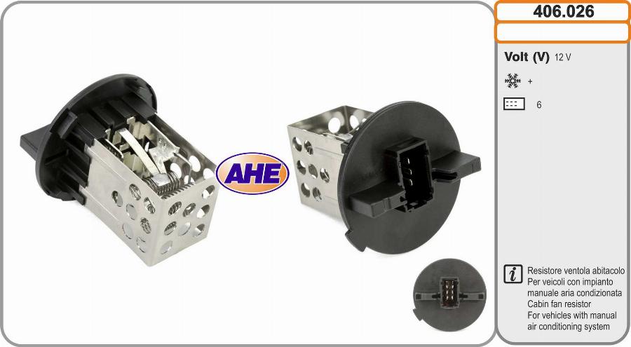 AHE 406.026 - Resistore addizionale, Elettromotore-Ventola radiatore www.autoricambi360.it