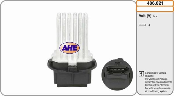 AHE 406.021 - Centralina, Ventola elettr. (Raffreddamento motore) www.autoricambi360.it