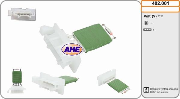 AHE 402.001 - Resistore addizionale, Elettromotore-Ventola radiatore www.autoricambi360.it