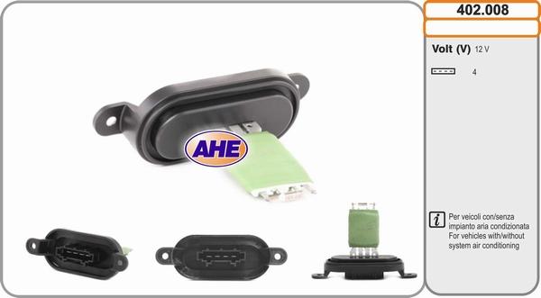 AHE 402.008 - Resistore addizionale, Elettromotore-Ventola radiatore www.autoricambi360.it