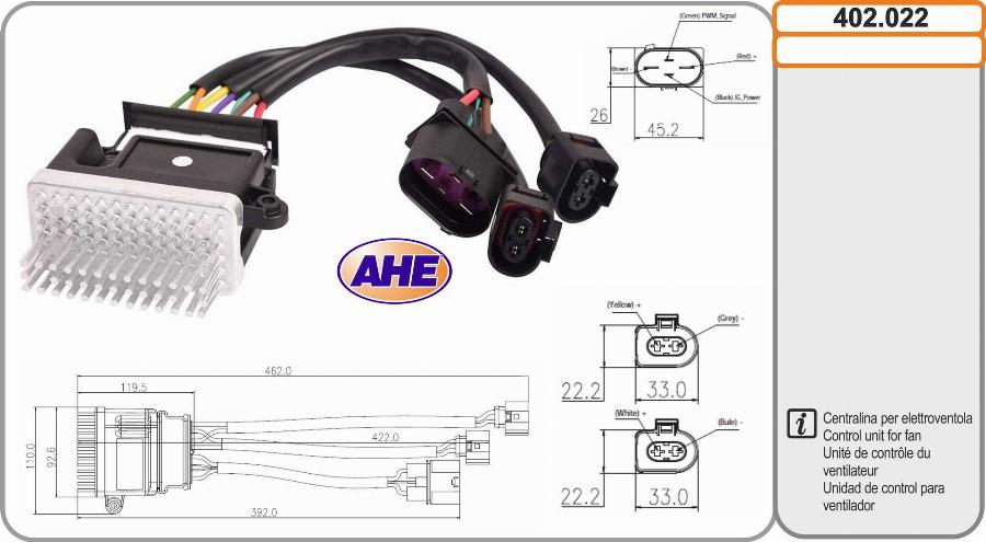 AHE 402.022 - Centralina, Ventola elettr. (Raffreddamento motore) www.autoricambi360.it