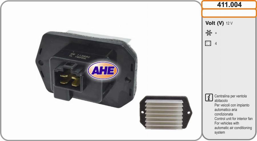 AHE 411.004 - Centralina, Ventola elettr. (Raffreddamento motore) www.autoricambi360.it
