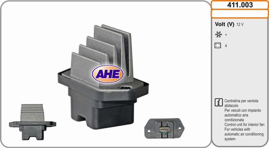 AHE 411.003 - Centralina, Ventola elettr. (Raffreddamento motore) www.autoricambi360.it