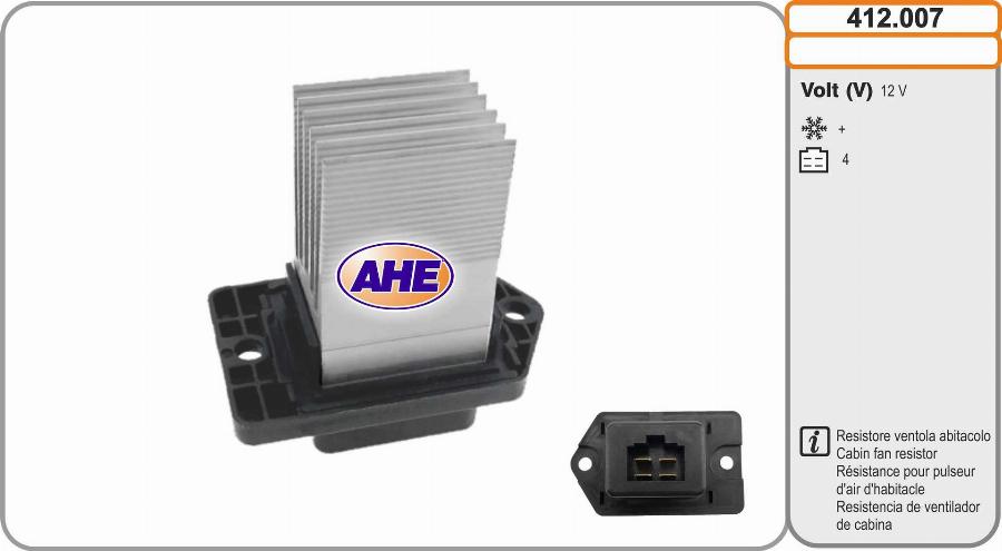 AHE 412.007 - Resistore addizionale, Elettromotore-Ventola radiatore www.autoricambi360.it