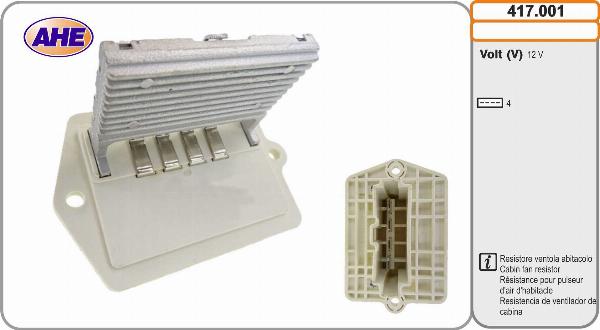 AHE 417.001 - Resistore addizionale, Elettromotore-Ventola radiatore www.autoricambi360.it