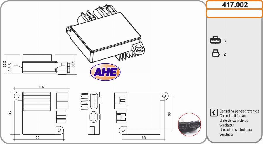 AHE 417.002 - Centralina, Ventola elettr. (Raffreddamento motore) www.autoricambi360.it