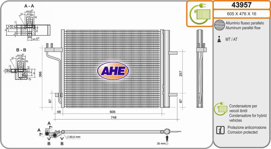 AHE 43957 - Condensatore, Climatizzatore www.autoricambi360.it