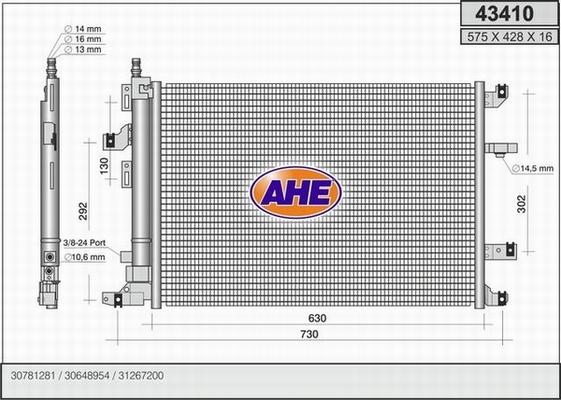 AHE 43410 - Condensatore, Climatizzatore www.autoricambi360.it