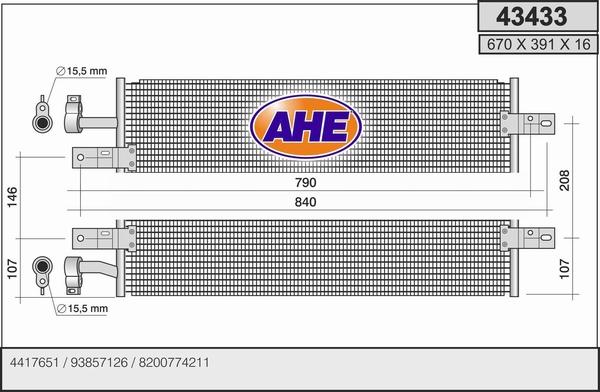 AHE 43433 - Condensatore, Climatizzatore www.autoricambi360.it