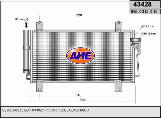AHE 43428 - Condensatore, Climatizzatore www.autoricambi360.it