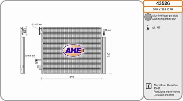 AHE 43526 - Condensatore, Climatizzatore www.autoricambi360.it