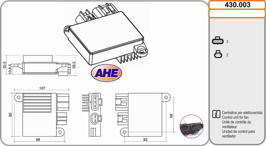 AHE 430.003 - Centralina, Ventola elettr. (Raffreddamento motore) www.autoricambi360.it