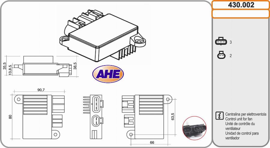 AHE 430.002 - Centralina, Ventola elettr. (Raffreddamento motore) www.autoricambi360.it
