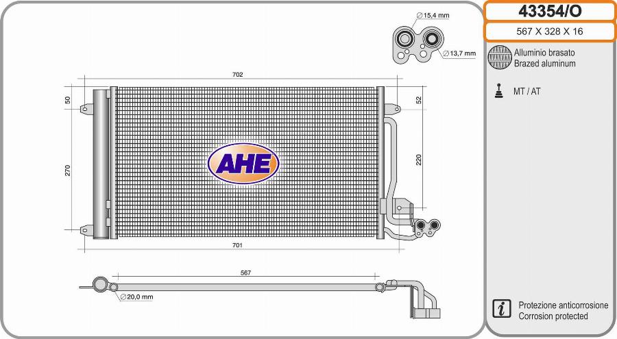 AHE 43354/O - Condensatore, Climatizzatore www.autoricambi360.it