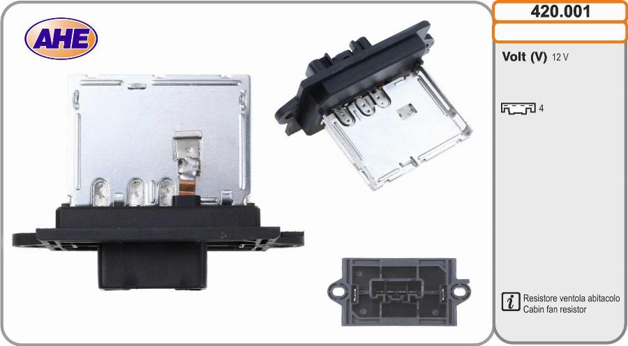 AHE 420.001 - Resistore addizionale, Elettromotore-Ventola radiatore www.autoricambi360.it