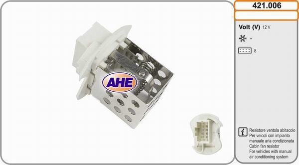 AHE 421.006 - Resistore addizionale, Elettromotore-Ventola radiatore www.autoricambi360.it