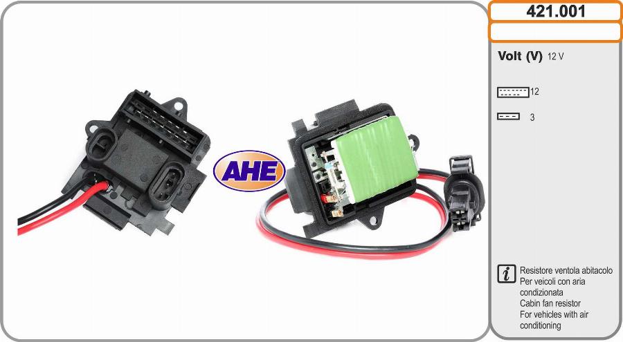 AHE 421.001 - Resistore addizionale, Elettromotore-Ventola radiatore www.autoricambi360.it