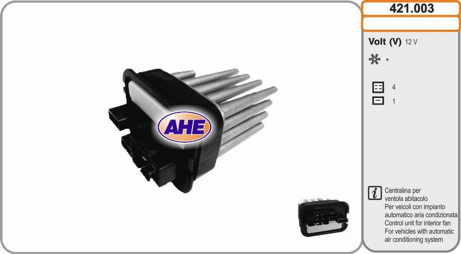 AHE 421.003 - Centralina, Ventola elettr. (Raffreddamento motore) www.autoricambi360.it