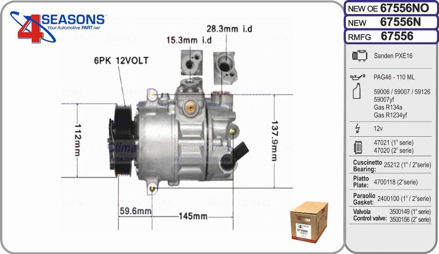 AHE 67556N - Compressore, Climatizzatore www.autoricambi360.it