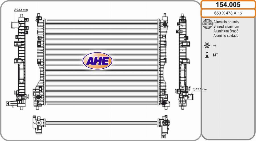 AHE 154.005 - Radiatore, Raffreddamento motore www.autoricambi360.it