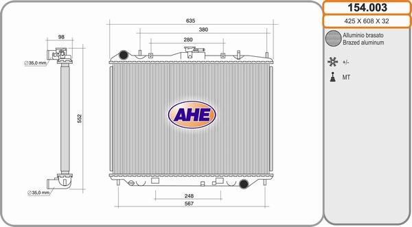 AHE 154.003 - Radiatore, Raffreddamento motore www.autoricambi360.it