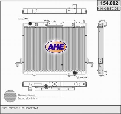 AHE 154.002 - Radiatore, Raffreddamento motore www.autoricambi360.it