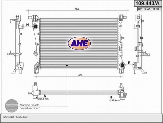 AHE 109.443/A - Radiatore, Raffreddamento motore www.autoricambi360.it