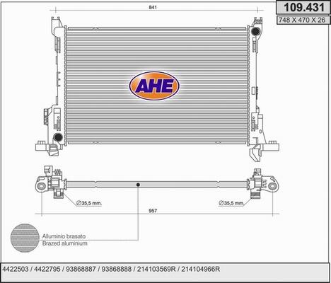 AHE 109.431 - Radiatore, Raffreddamento motore www.autoricambi360.it