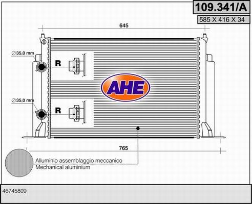 AHE 109.341/A - Radiatore, Raffreddamento motore www.autoricambi360.it