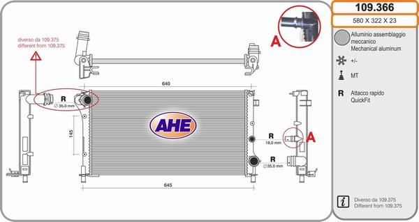 AHE 109.366 - Radiatore, Raffreddamento motore www.autoricambi360.it