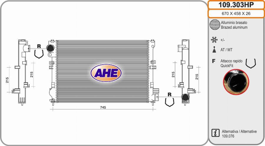 AHE 109.303HP - Radiatore, Raffreddamento motore www.autoricambi360.it