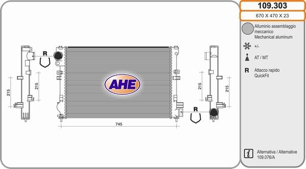 AHE 109.303 - Radiatore, Raffreddamento motore www.autoricambi360.it