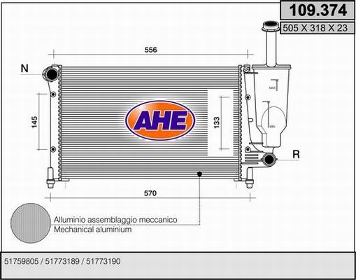 AHE 109.374 - Radiatore, Raffreddamento motore www.autoricambi360.it