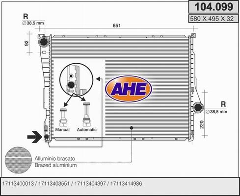 AHE 104.099 - Radiatore, Raffreddamento motore www.autoricambi360.it