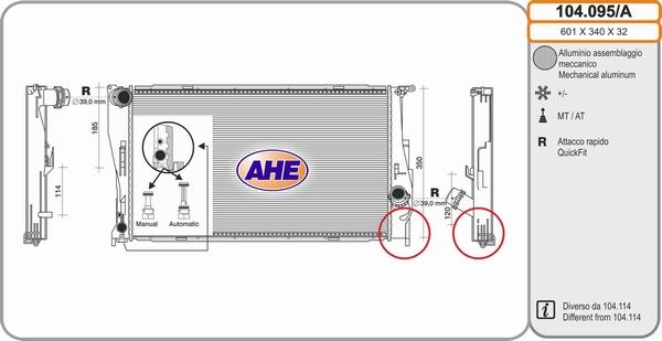 AHE 104.095/A - Radiatore, Raffreddamento motore www.autoricambi360.it