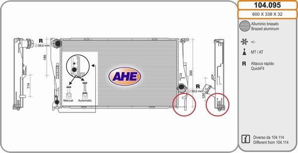 AHE 104.095 - Radiatore, Raffreddamento motore www.autoricambi360.it